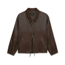 Iridescent copper jacket with double zippers and black drawstrings, displayed on a white background.