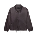 Iridescent purple jacket with double zippers and an adjustable black drawstring, displayed against a white background.