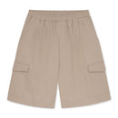 Khaki Bermuda shorts on a white background