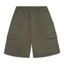 Olive green Bermuda shorts on a white background
