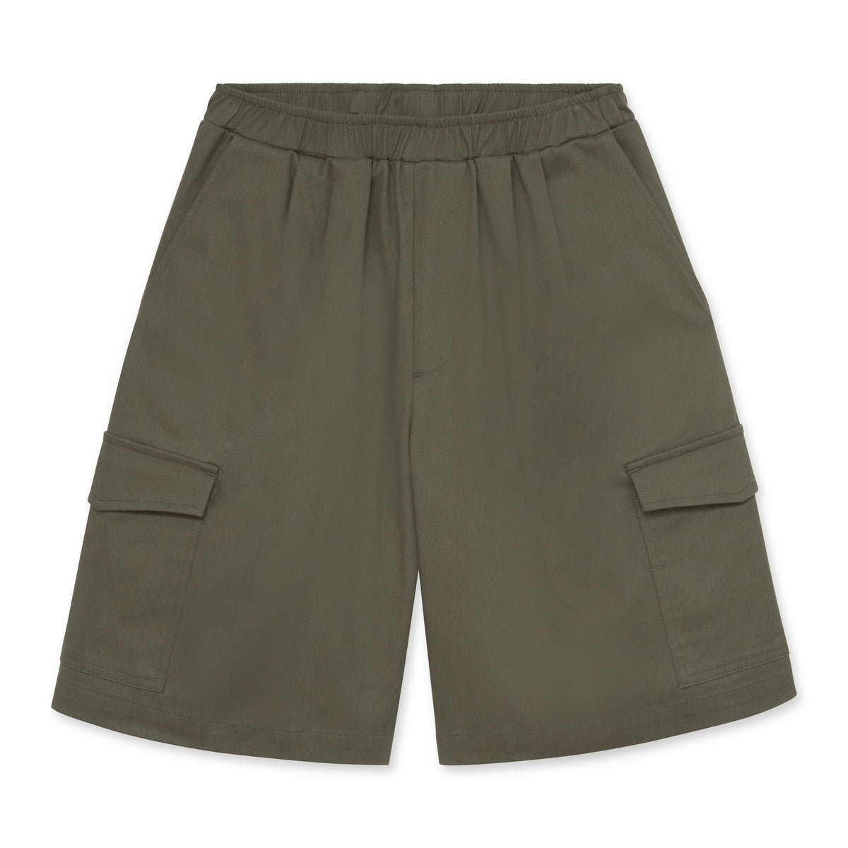 Olive green Bermuda shorts on a white background