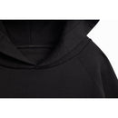 Hood seam details on a black hoodie.