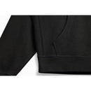 Bottom of body and arm ribbing details on a black hoodie.