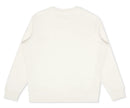 Backside of a natural, off-white colored crewneck sweater.