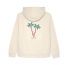 Cream hoodie with two palm trees design on the back against a white background