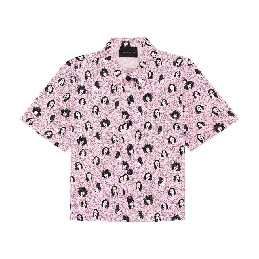 Lala Camp Shirt in ladies print, front, flat lay