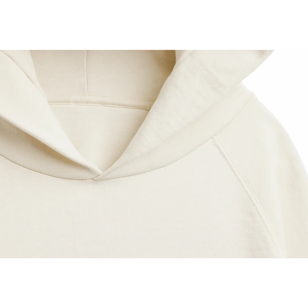 Close-up of natural, off-white hoodie. 